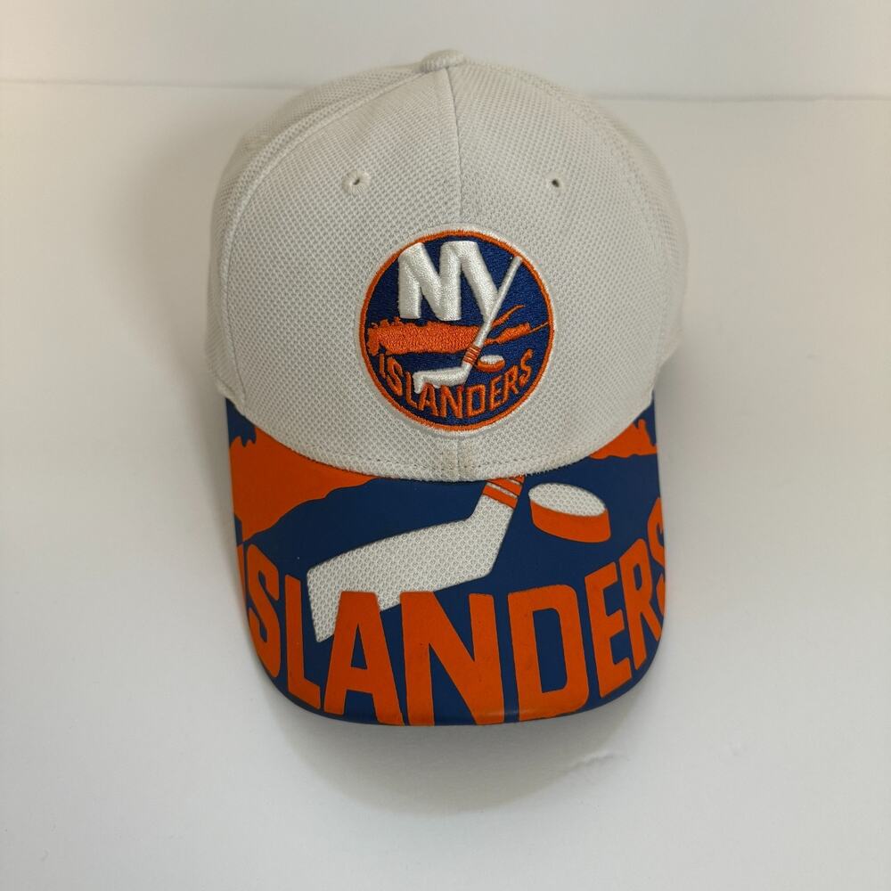 New York Islander Reebok Hat L/XL White Blue NHL Draft Cap Stretch Fitted Hockey